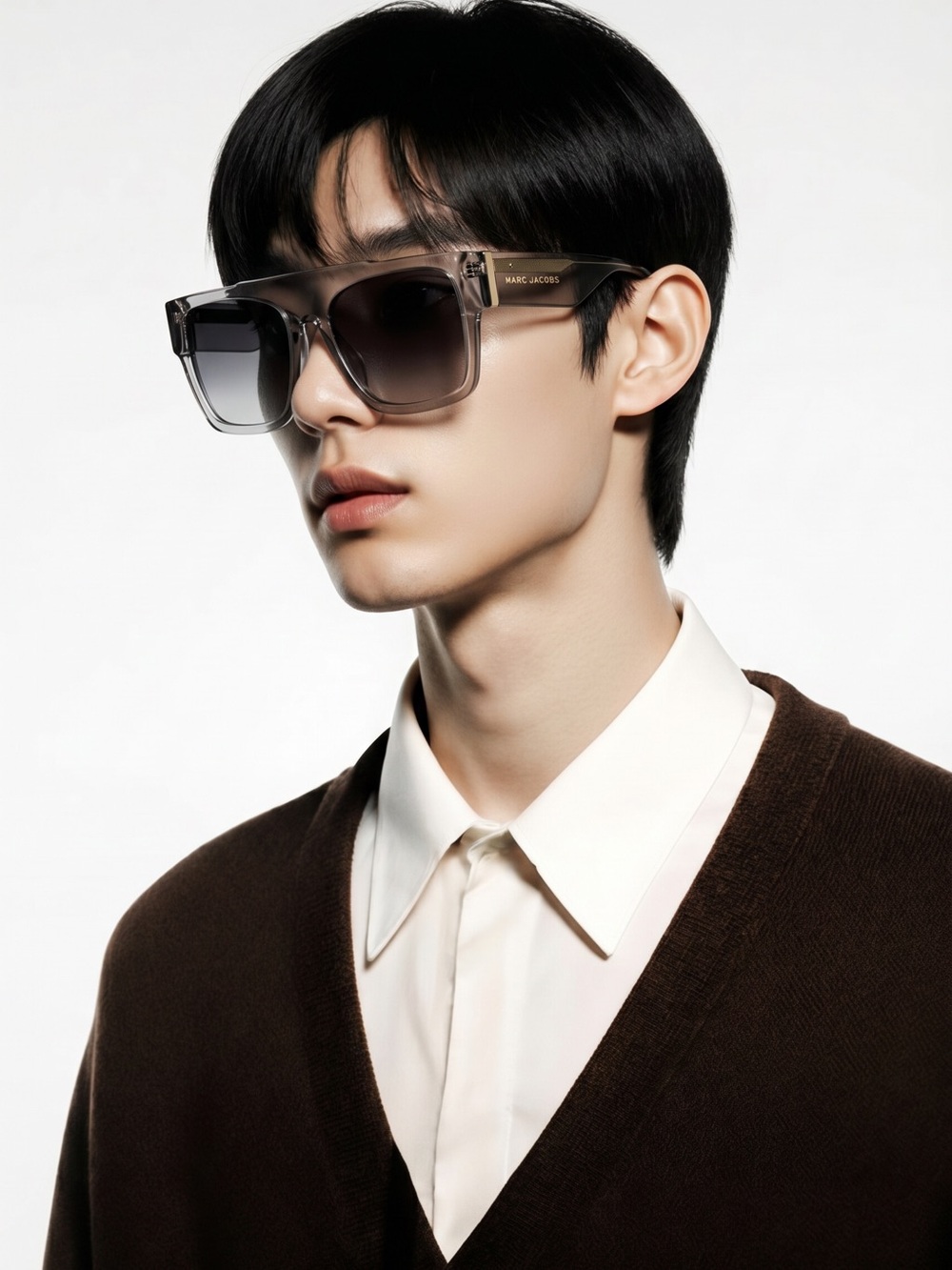 Marc Jacobs Clear Grey Square Acetate Sunglasses with Dark Lenses